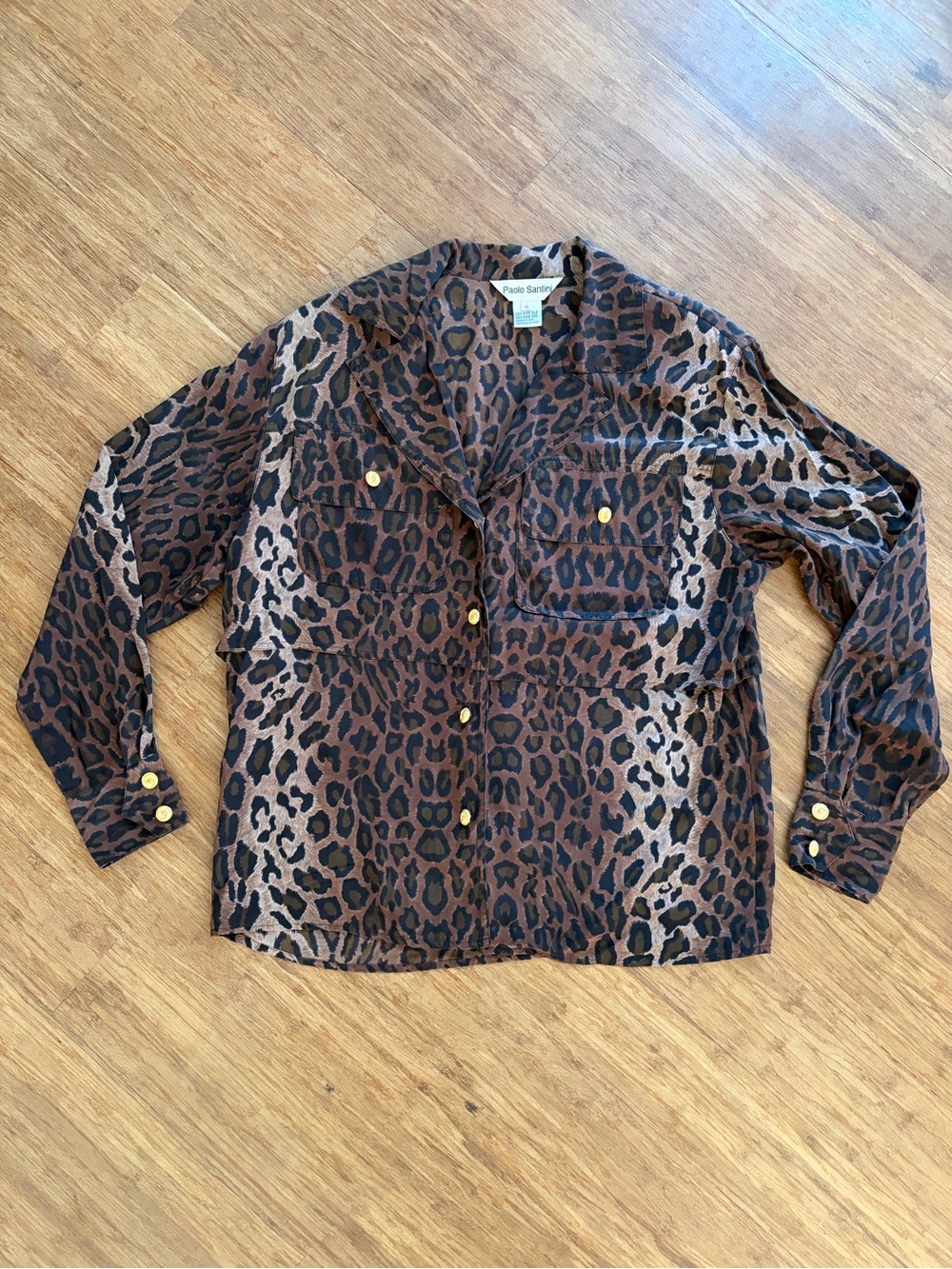 Vintage Paolo Santini 100% Silk Leopard Print Blouse Sz 10